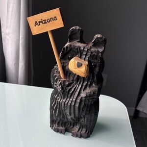 Black Wooden Bear with Removable Arizona Sign